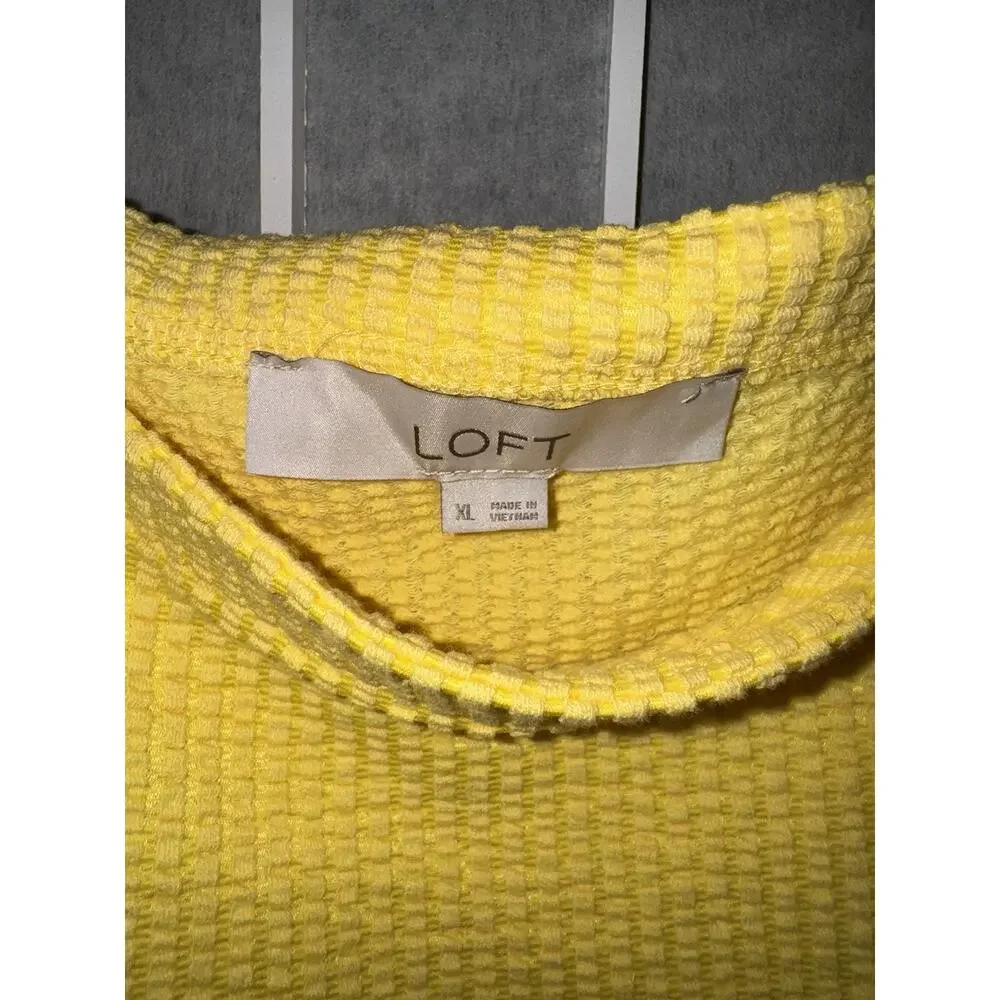 LOFT Women's Textured Puff Sleeve Tie Front Blouse Yellow XL Polyester Blend